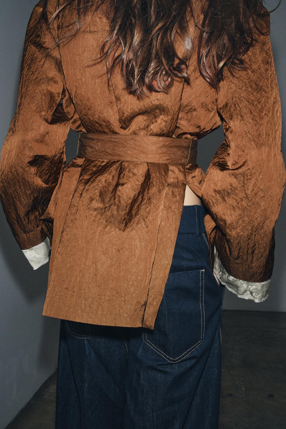 ZARA ЖАККАРДОВЫЙ ЖАКЕТ-КИМОНО — ZW COLLECTION, МЕДНЫЙ