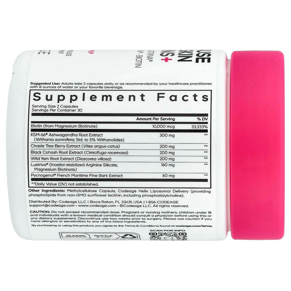 Codeage, витамины для волос и кожи в период менопаузы, 60 растительных капсул