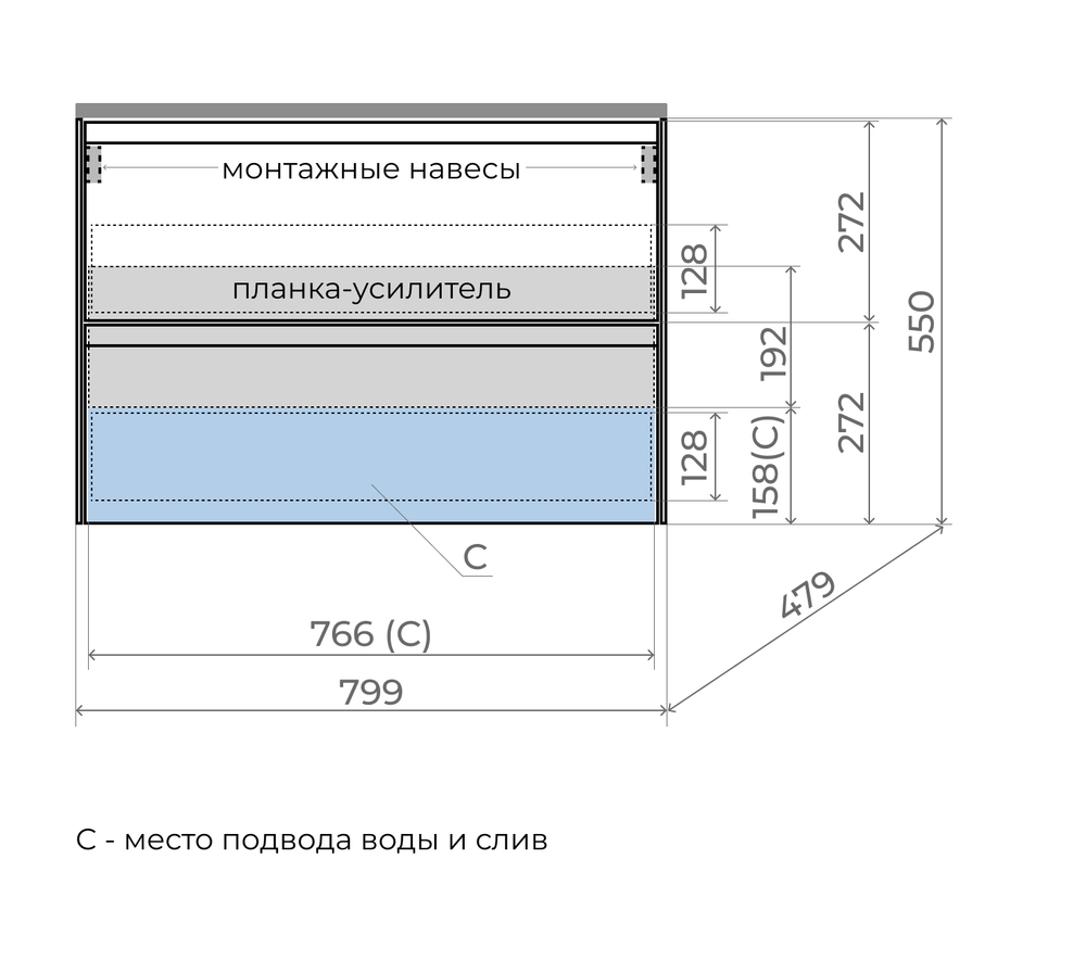 Тумба подвесная "ЛИМА 80" эмаль, под раковину LINE 80, 2 ящ., PLUS, графит