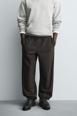 ZARA БРЮКИ RELAXED FIT ИЗ РЕЛЬЕФНОЙ ТКАНИ, КОРИЧНЕВЫЙ