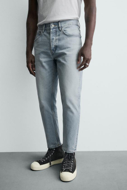 ZARA УКОРОЧЕННЫЕ ДЖИНСЫ SLIM FIT, ГОЛУБОЙ
