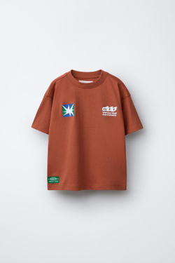 ZARA ФУТБОЛКА С НАДПИСЬЮ, ЧЕРЕПИЧНЫЙ