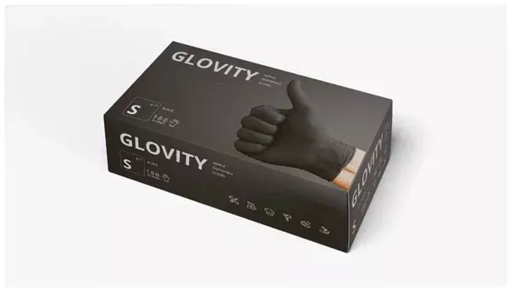 Glovity Перчатки Нитриловые черные (S), 50 пар