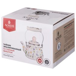 ЧАЙНИК AGNESS ЭМАЛИРОВАННЫЙ СО СЪЕМНЫМ ФИЛЬТРОМ ИЗ НЖС СЕРИЯ "FLOWER STORY", 1,1 Л