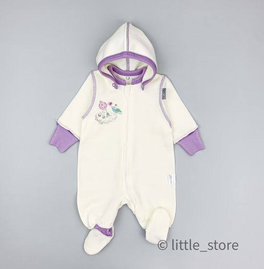Комбинезон утепленный "Зайкины истории" молочный с лиловым