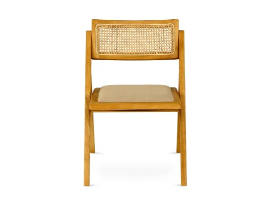 Стул Bali деревянный спинка из ротанга и льна 