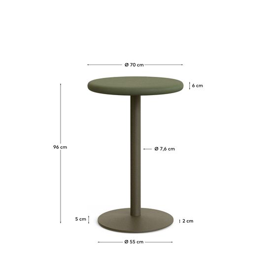 Уличный стол Esilda зелёный из цемента и стали со столешницей Ø70 см