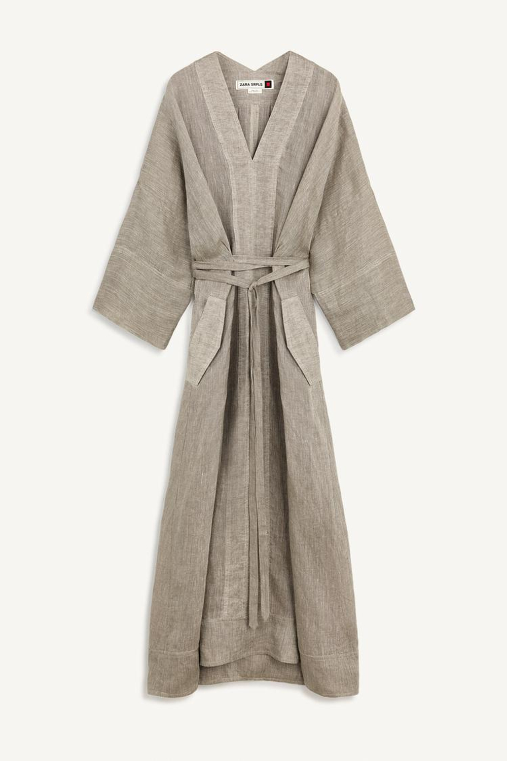 ZARA ПЛАТЬЕ-КИМОНО ИЗ 100% ЛЬНА, ХАКИ