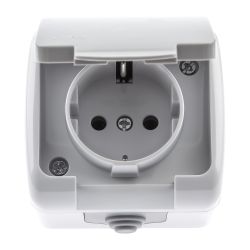 Розетка Intro Atlantic 5-201-03 с заземлением 2P+E Schuko 16А-250В IP54 ОУ серый | Intro