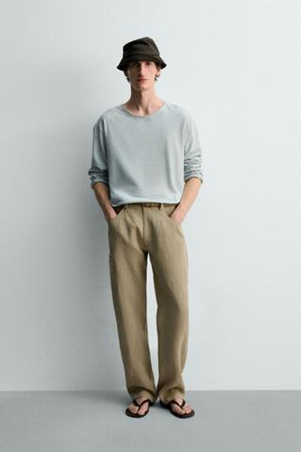 ZARA ЖАККАРДОВАЯ ФУТБОЛКА В ПОЛОСКУ, ГОЛУБОЙ