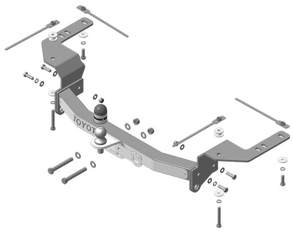 Фаркоп с оцинк. шаром и нержавеющей накладкой Toyota Land Cruiser 200 2007-2021 (комплектации Excalibur и Executive) фланцевое крепление шара, (без электрики, паспорт и сертификат в комплекте) Motodor.92517-FEN