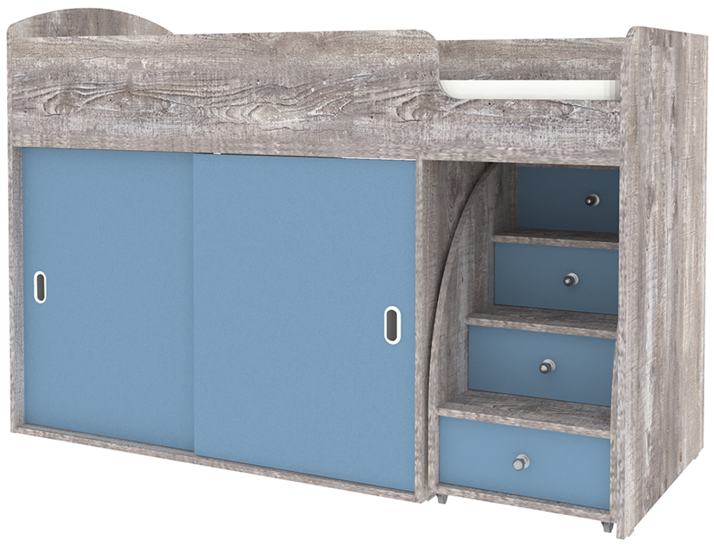 Кровать-чердак КарИВи Малыш Купе Бетон Светло-синий, голубой
