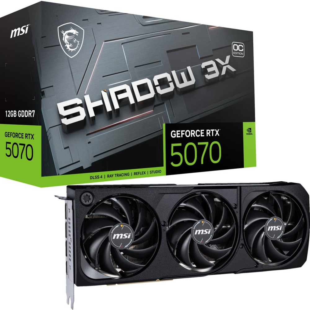 Видеокарта MSI GeForce RTX™ 5070 12G GDDR7 SHADOW 3X OC, 192-bit, 2557 МГц