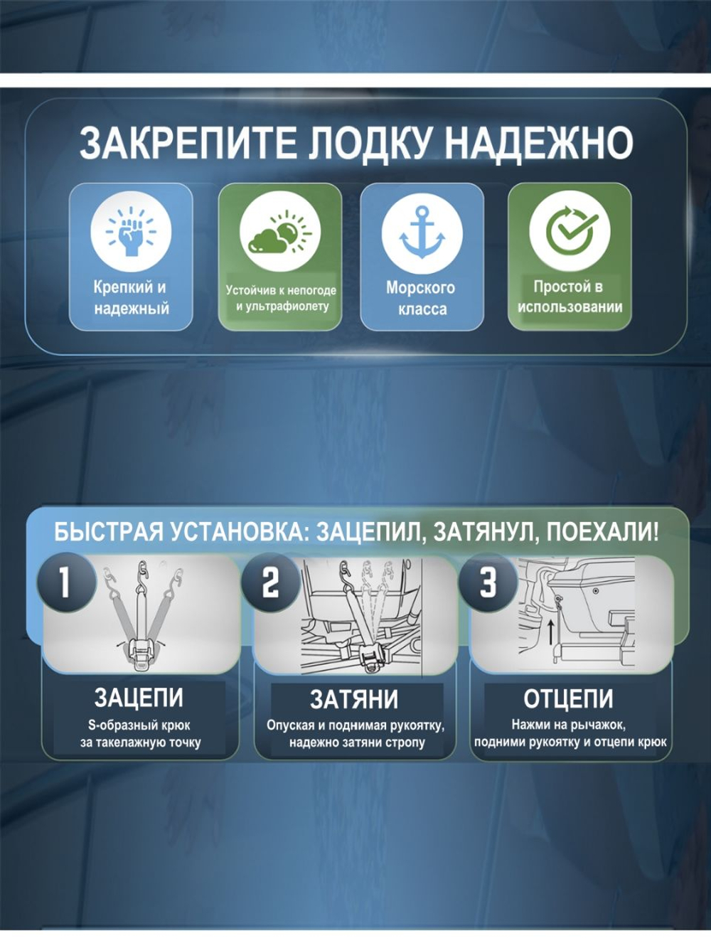 Стропа SEA-PRO R1.1 - аналог стропы быстрой фиксации BoatBuckleG2 (США)