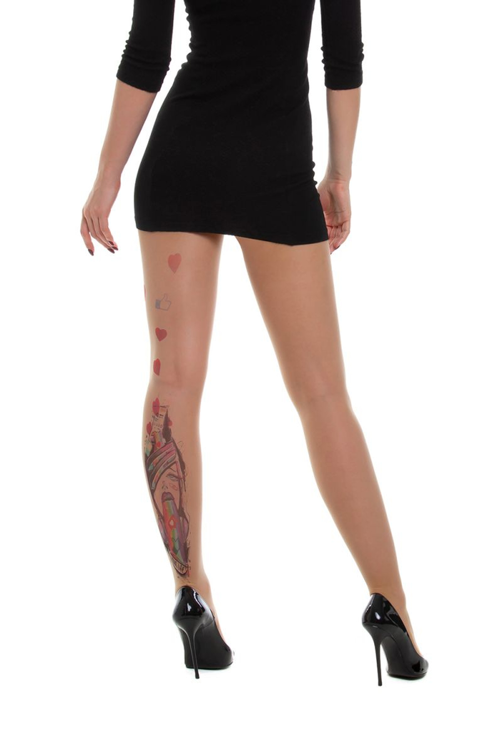 Телесные колготки с имитацией тату сзади в виде инста-дивы (Размер: S-M-L) (Цвет: телесный)