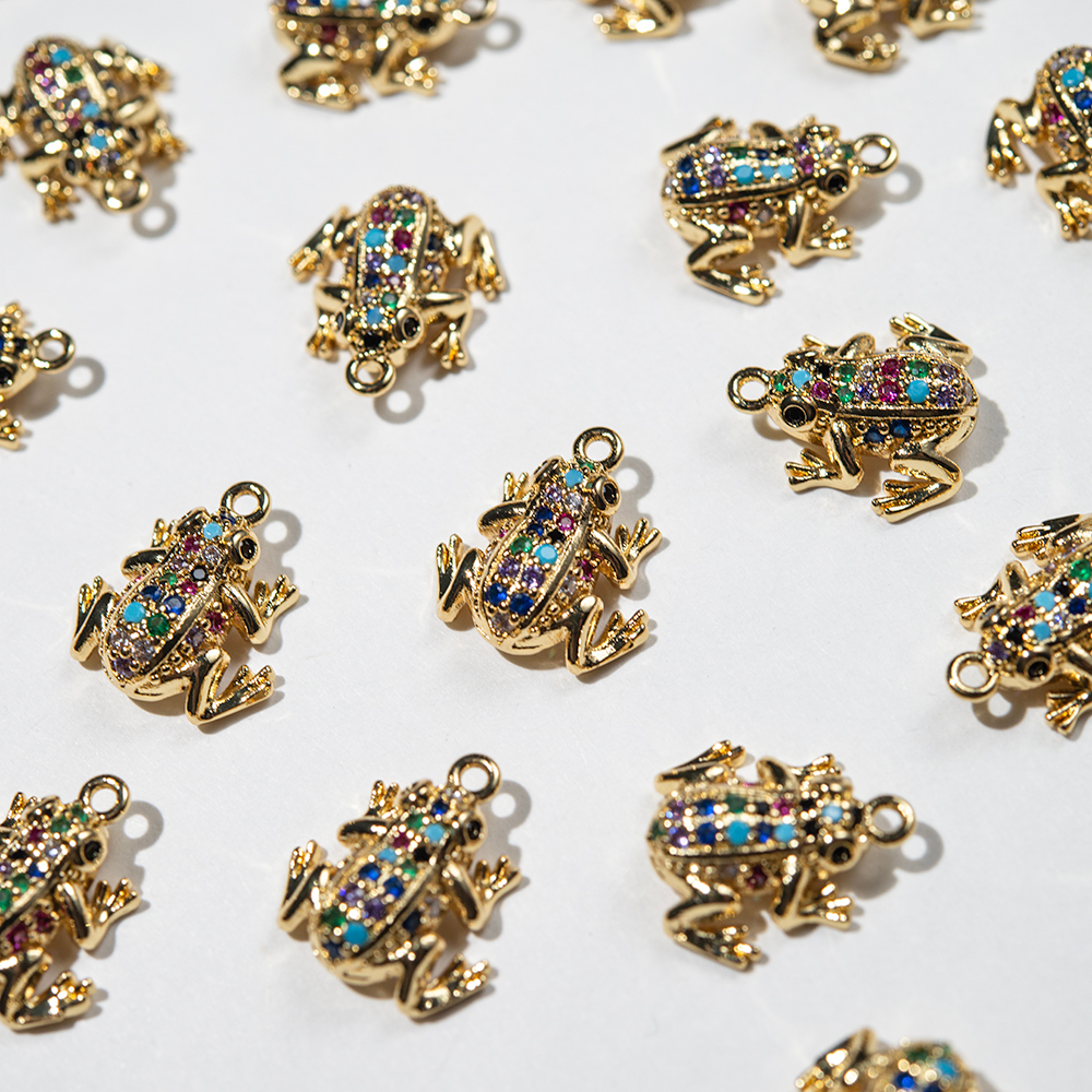 Подвеска "Царевна-лягушка", 14,5*13мм, фианиты, позолота