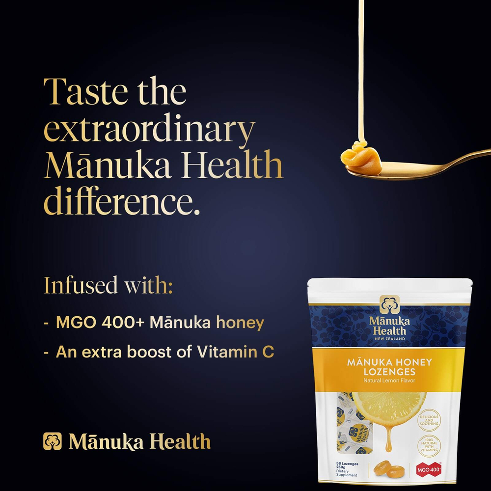 Manuka Health, Леденцы с медом Manuka, натуральный лимон, 58 леденцов