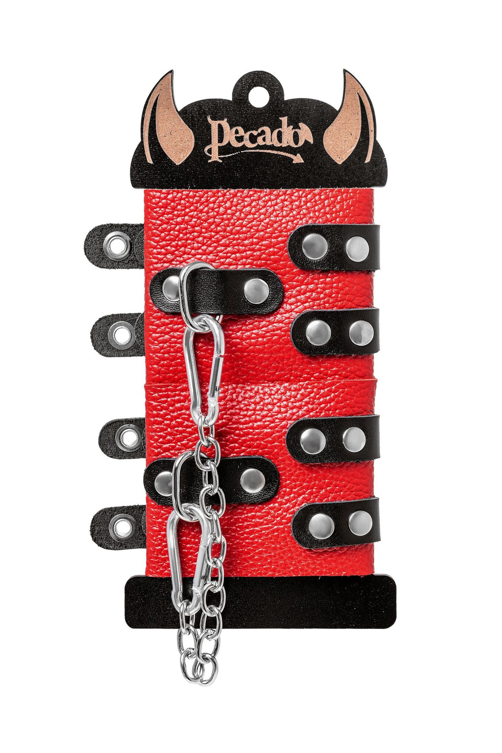 Наручники Pecado 2211 кожаные красно‑черные с цепочкой