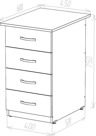 Тумба приставная 4 ящика Стандарт Про ясень шимо светлый