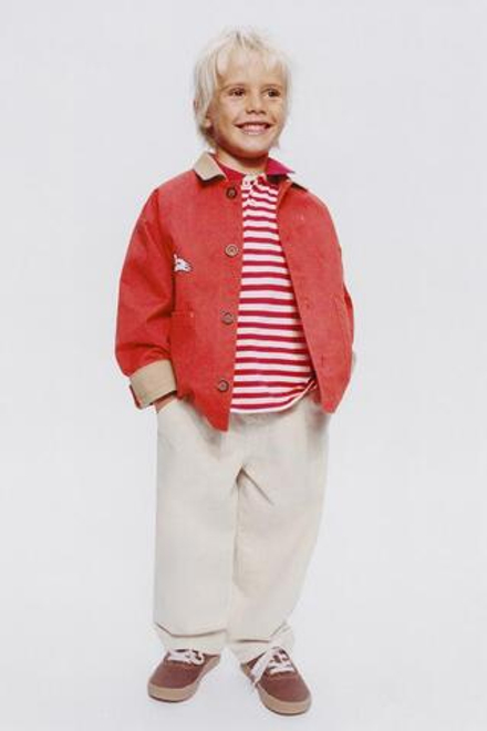 ZARA КУРТКА ИЗ ХЛОПКА С ВЫШИВКОЙ MICKEY MOUSE © DISNEY, ТЕМНО-КОРАЛЛОВЫЙ