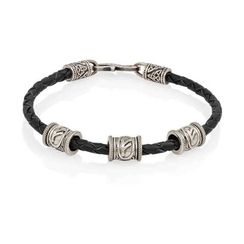 Браслет гайтан черный 3 мм с тремя рунами Феху Мельхиор