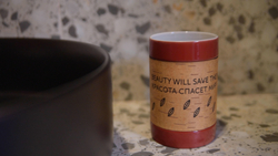 Кружка большая фарфоровая без ручки c берестой и с цитатами Достоевского. Dostoevsky forever.