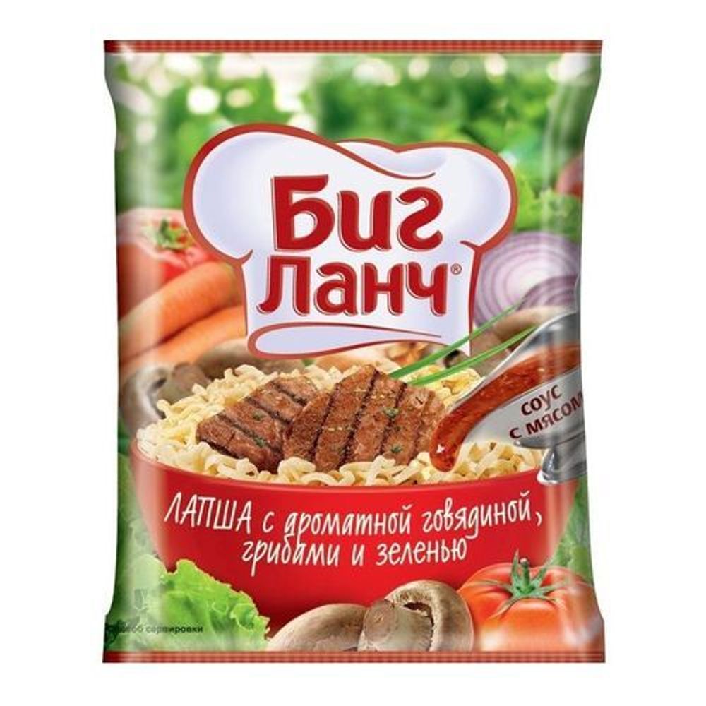 Лапша Биг-Ланч, говядина/грибы/зелень, 75 гр