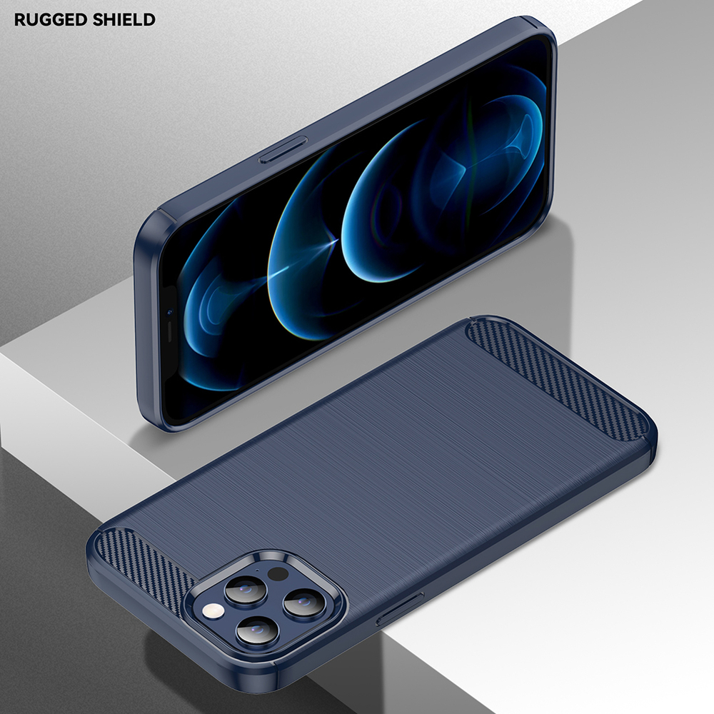 Чехол синего цвета с дизайном под карбон на IPhone 12 Pro Max, серия Carbon от Caseport