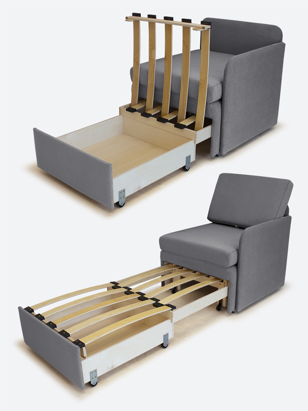 Кресло-кровать "Миник" с левым подлокотником, под правую руку, велюр Dream Grey