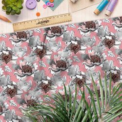 Ткань оксфорд 210 раскрывшиеся сероватые цветы