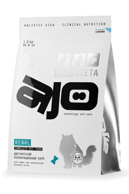 AJO Vet Dieta Renal Сухой диетический корм для кошек при хронической болезни кошек, 1,5 кг