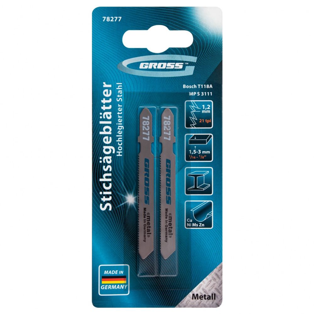 Полотна для электро-лобзика по металлу, 2 шт,( 3111-T118A ) Gross, 78277