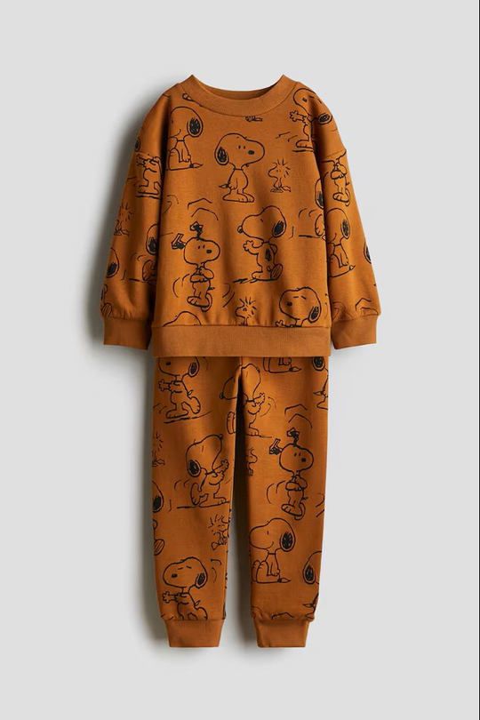 H&M Комплект из брюк-джоггеров и толстовки с принтом, коричневый