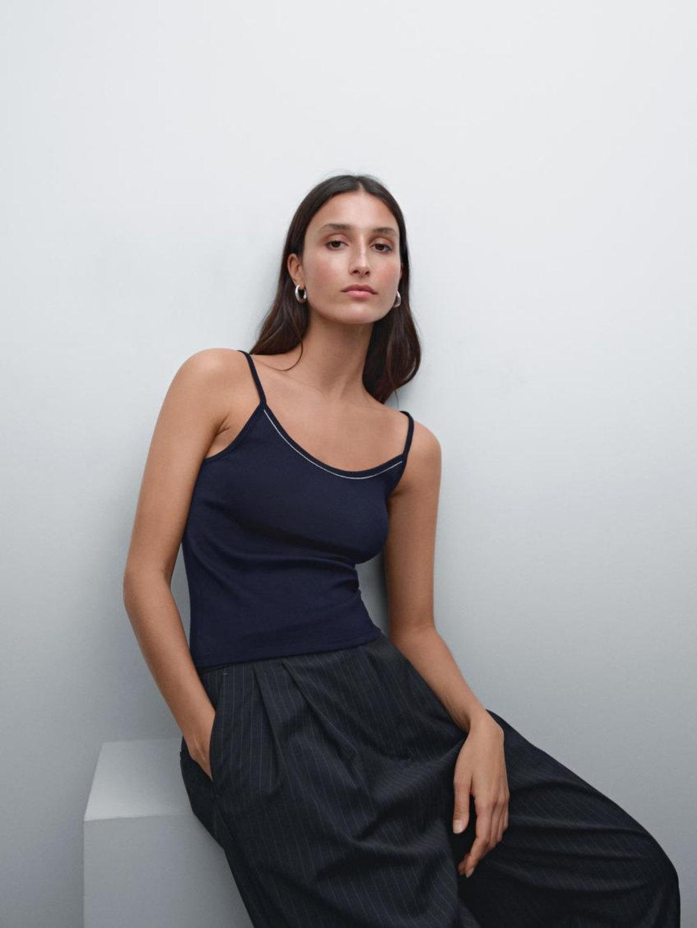 Massimo Dutti Трикотажный топ, темно-синий