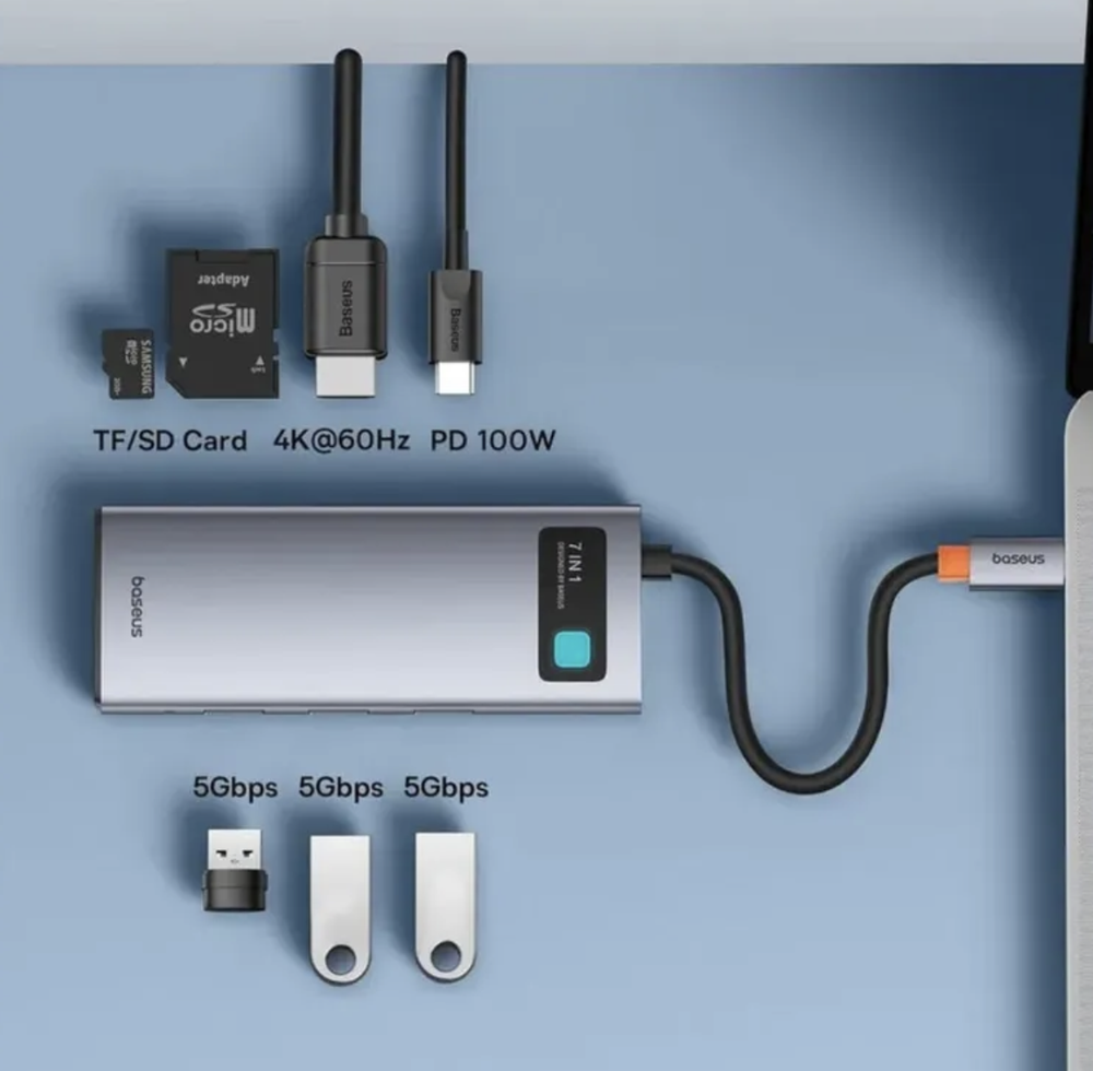 Адаптер Type-C Baseus Clarity (Type-C, 3xUSB3.0, HDMI, SD, TF) (B00030708811-0)