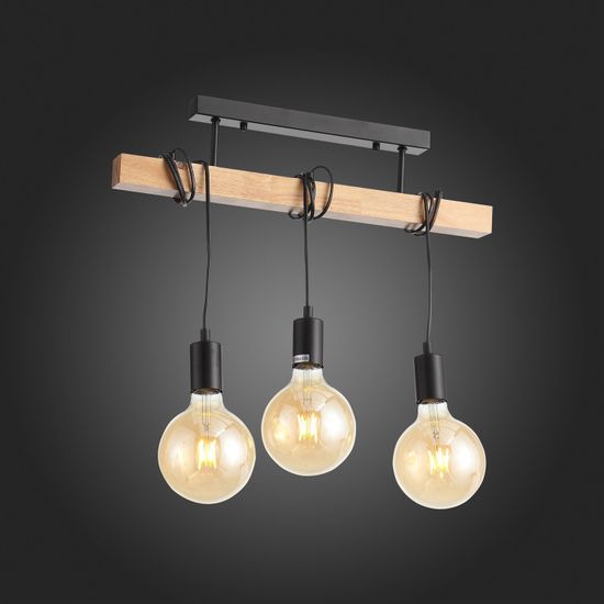 SL1142.403.03 Светильник подвесной Черный, Светлое дерево E27 3*60W BAGETTI