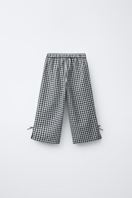 ZARA БРЮКИ-КЮЛОТЫ В КЛЕТКУ ВИШИ С ВОЛНИСТЫМ КРАЕМ, ЭКРЮ
