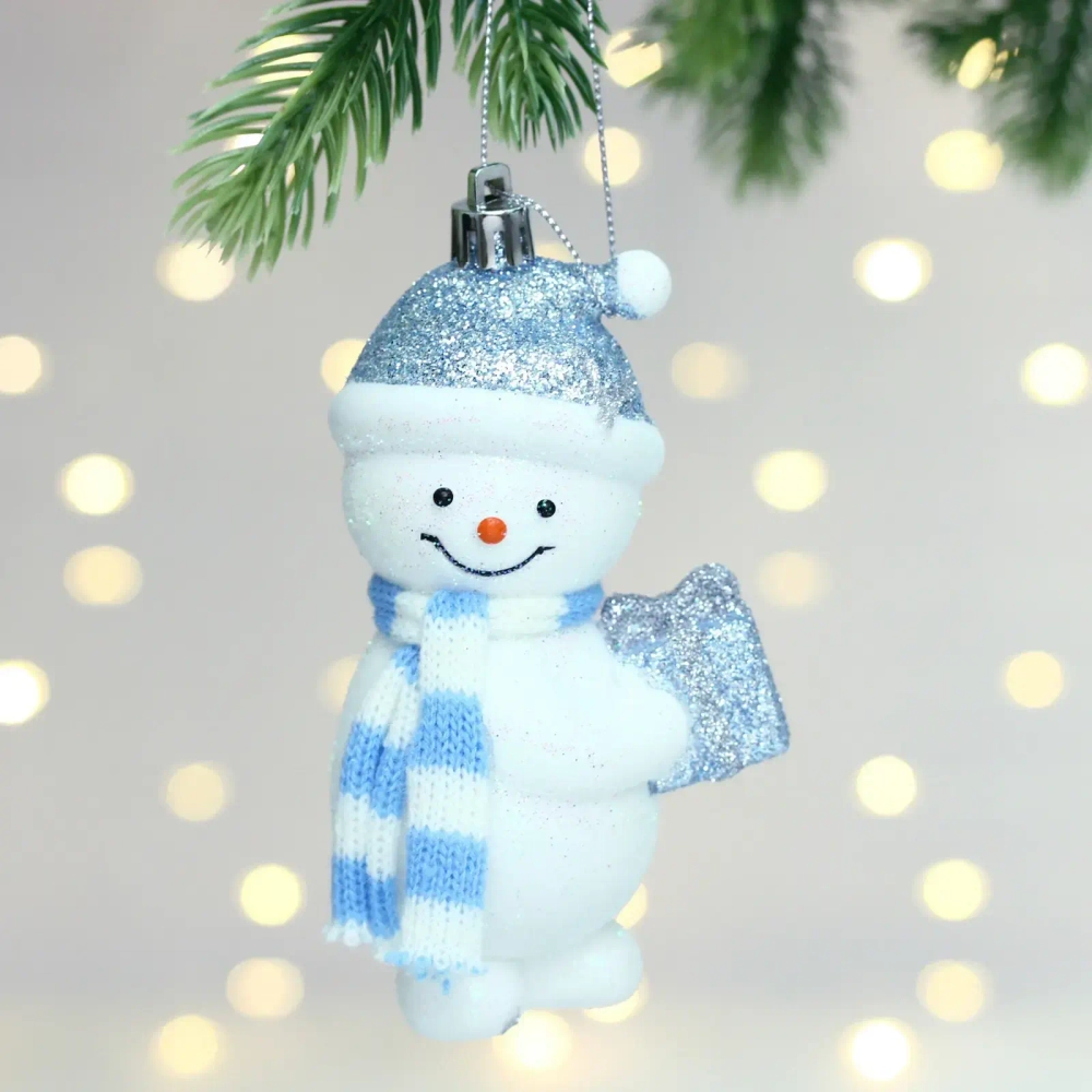 Елочная игрушка «Снеговик в шарфике» 6*4,5*12 см, Голубой