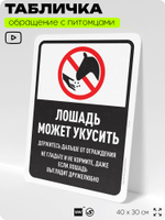 Табличка "Лошадь может укусить" на дверь и забор, для конюшни, фермы, деревни, 40х30 см, Silver Plane x Айдентика Технолоджи