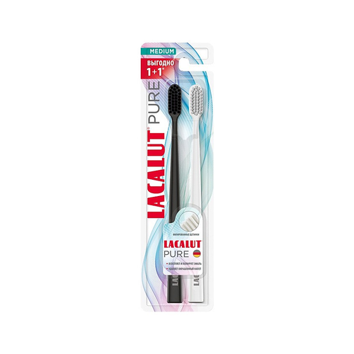 Зубная щетка Lacalut Pure средней жёсткости, 1+1, мультиколор