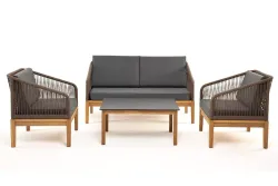 "Канны" лаунж-зона 4-местная из роупа со столиком "Канны" (серый гранит), основание дуб, роуп коричневый