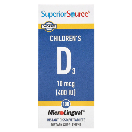 Superior Source, D3, для детей, 10 мкг (400 МЕ), 100 быстрорастворимых таблеток MicroLingual®