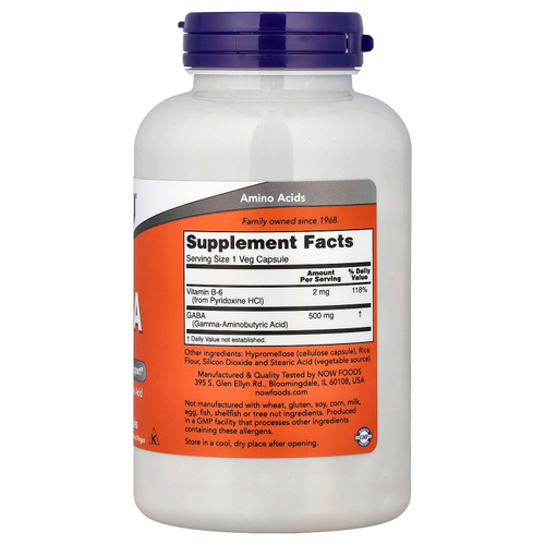 NOW Foods, ГАМК с витамином B6, 200 растительных капсул