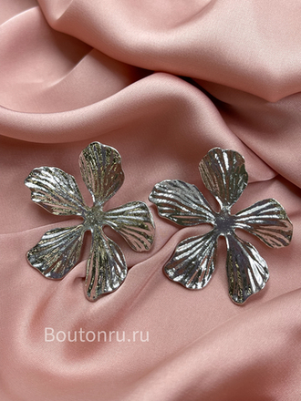 Серьги "Объемные цветы" серебристые