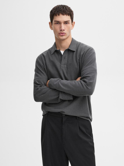 Massimo Dutti Поло с пуговицами, серый меланж