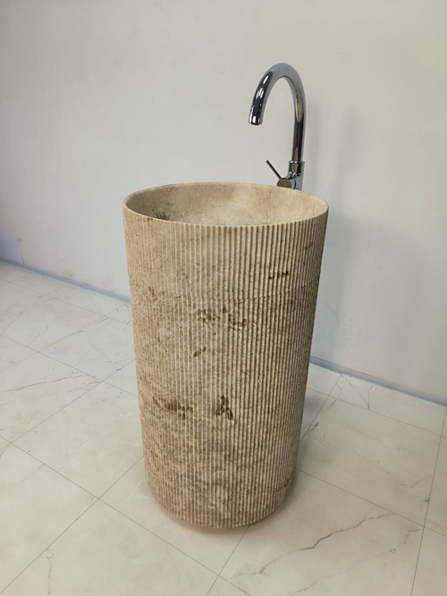 Раковина напольная из мрамора Silinder Grapir Cream MN-65931 45х45х82 из натурального камня