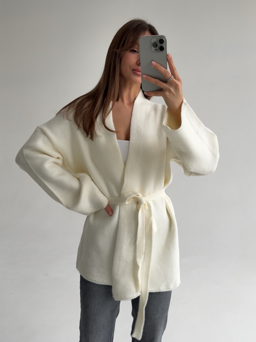 Кардиган вязаный, короткий, с поясом