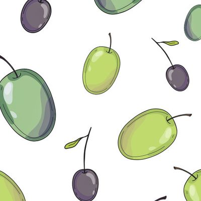 Оливки на белом фоне в итальянском стиле.