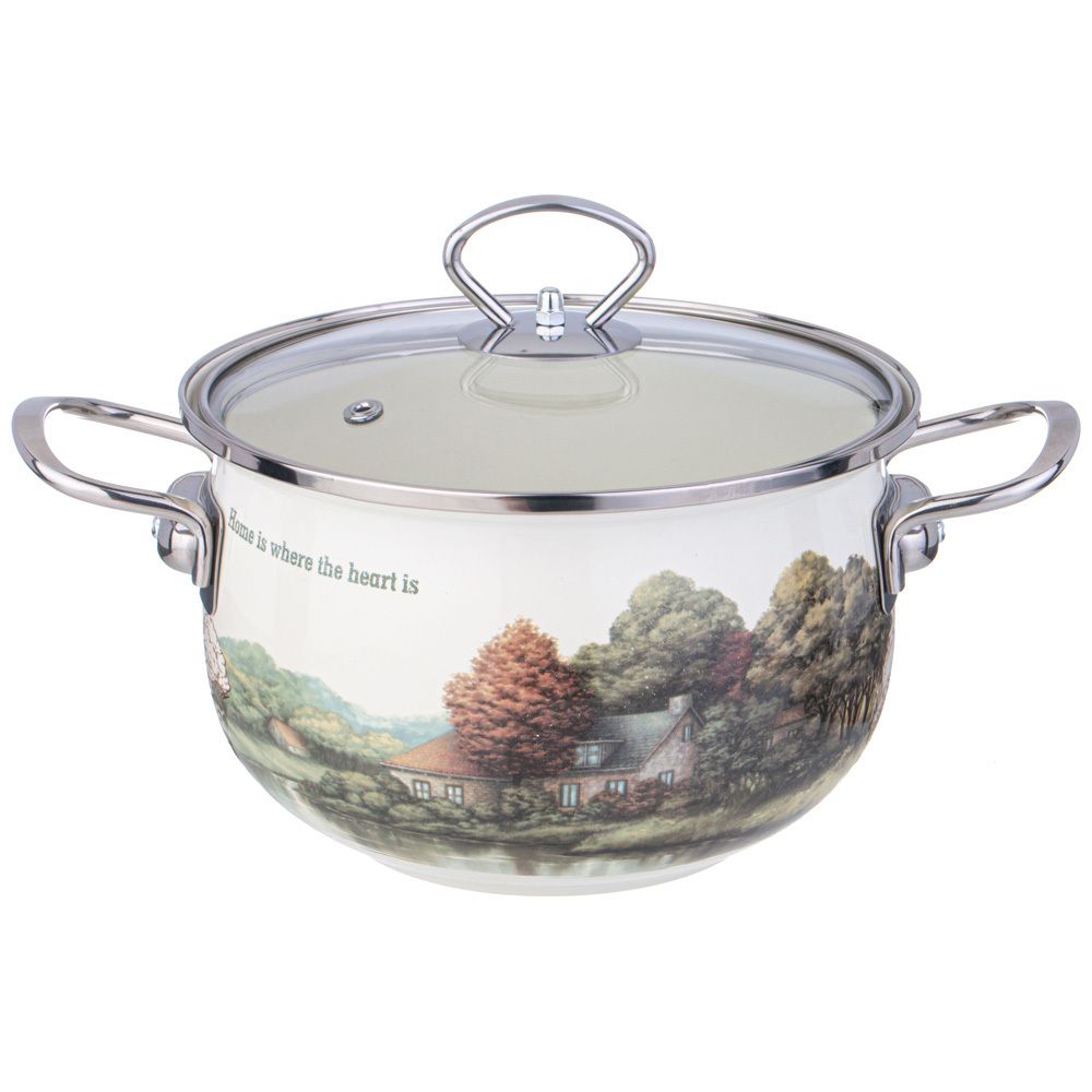 КАСТРЮЛЯ AGNESS ЭМАЛИРОВАННАЯ СО СТЕКЛЯННОЙ КРЫШКОЙ СЕРИЯ "FAMILY HOUSE", 2,8 Л ДИА. 20СМ