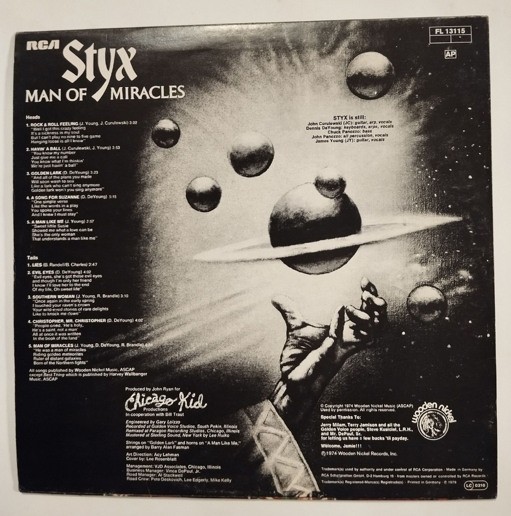 Винтажная виниловая пластинка LP Styx Man Of Miracles (Germany 1979)